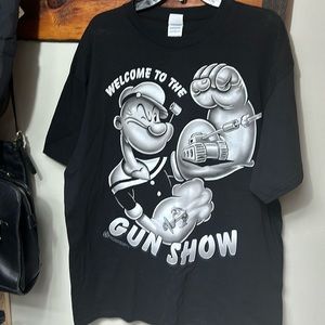 Popeye Gun Show Mens T Shirt, Black, SZ XL 2011 NWT